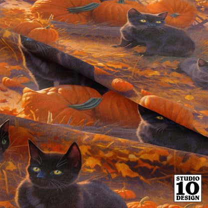 Black Cats in the Pumpkin Patch Printed Fabric by Studio Ten Design