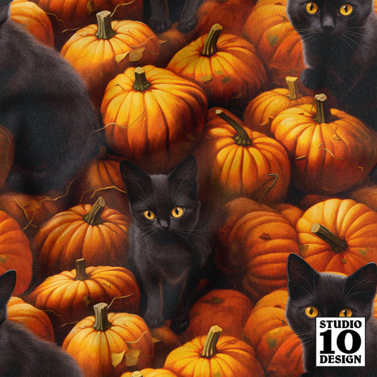 Black Kittens in the Pumpkin Patch Printed Fabric by Studio Ten Design