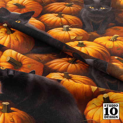Black Kittens in the Pumpkin Patch Printed Fabric by Studio Ten Design