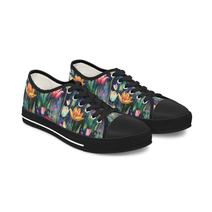 Midnight Sonata Watercolor Tulips Women's Low-Top Sneakers