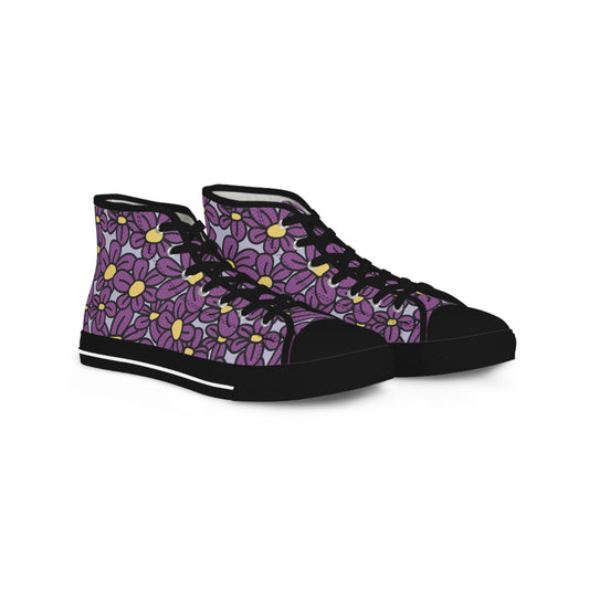 Flower Pop! Lavender Men's High-Top Sneakers (Black)