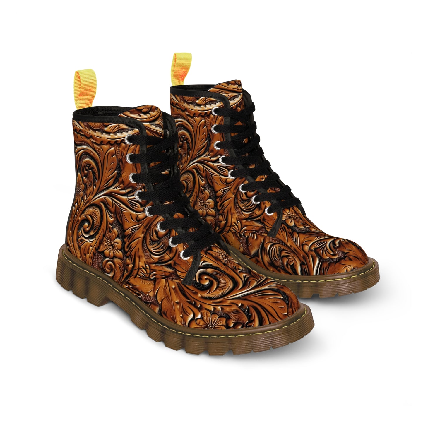 Tooled Leather Women's Canvas Boots (Brown) by Studio Ten Design