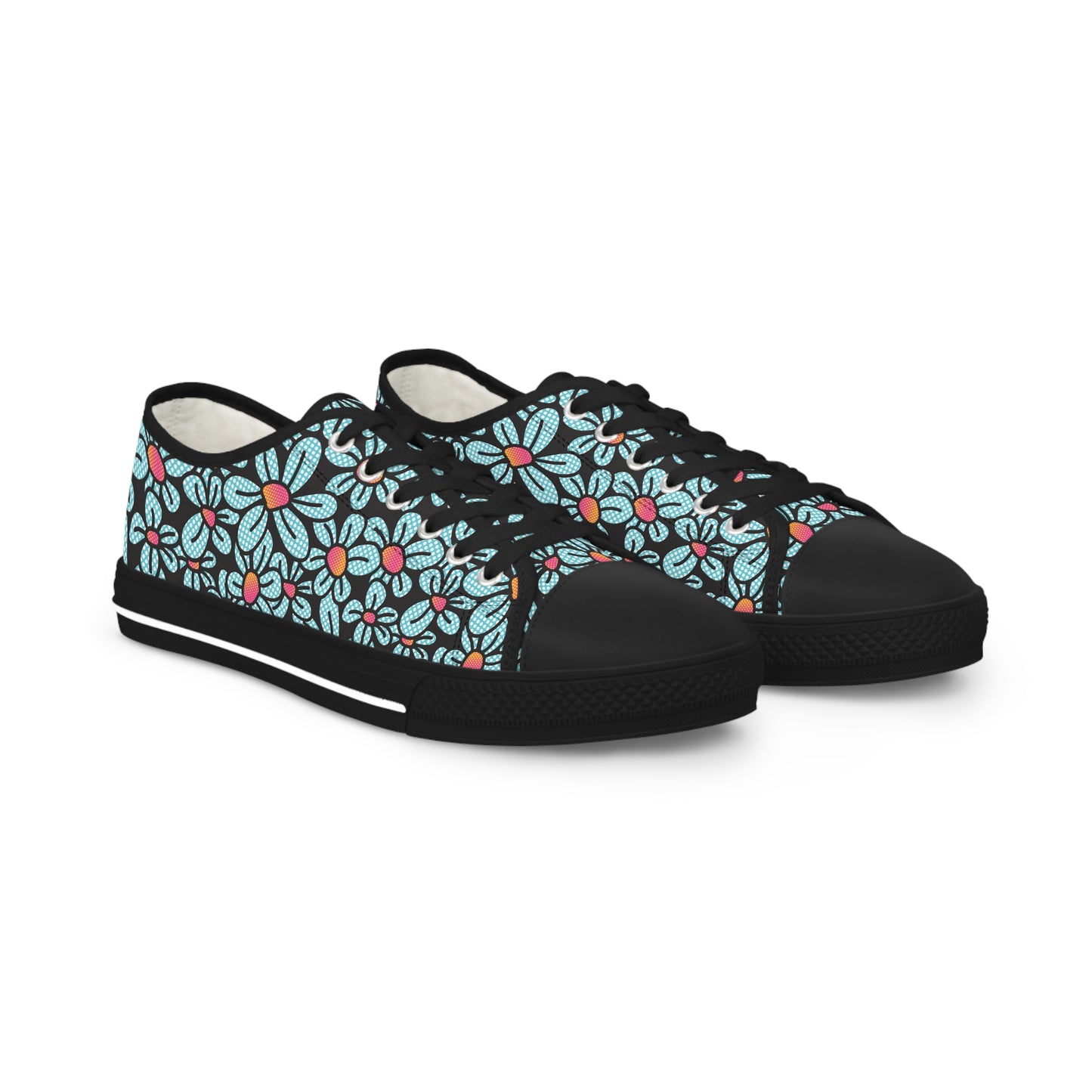 Flower Pop! Black Men's Low-Top Sneakers by Studio Ten Design