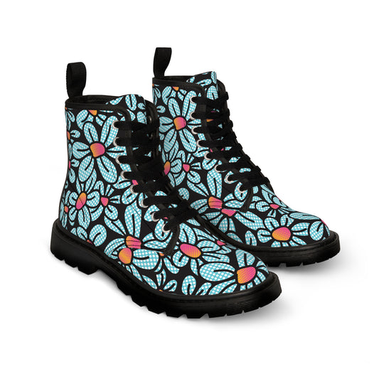 Flower Pop! Black Women's Canvas Boots by Studio Ten Design
