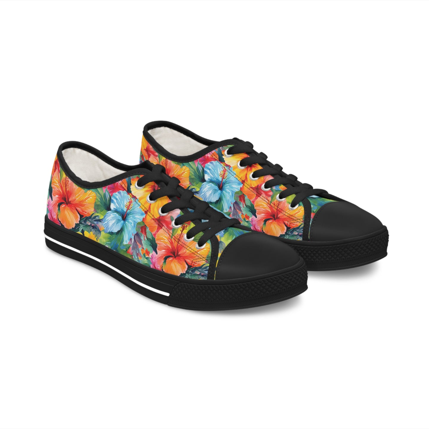 Watercolor Hibiscus (Light #3) Women's Low Top Sneakers (Black) by Studio Ten Design