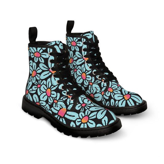 Flower Pop! Black Men's Canvas Boots by Studio Ten Design