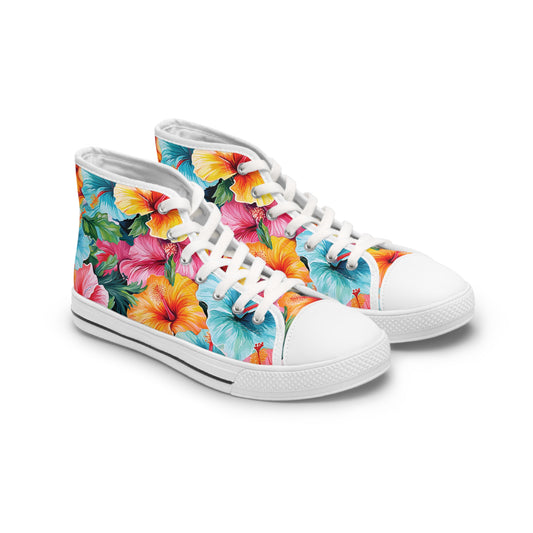 Watercolor Hibiscus (Light #2) Women's High-Top Sneakers (White) by Studio Ten Design