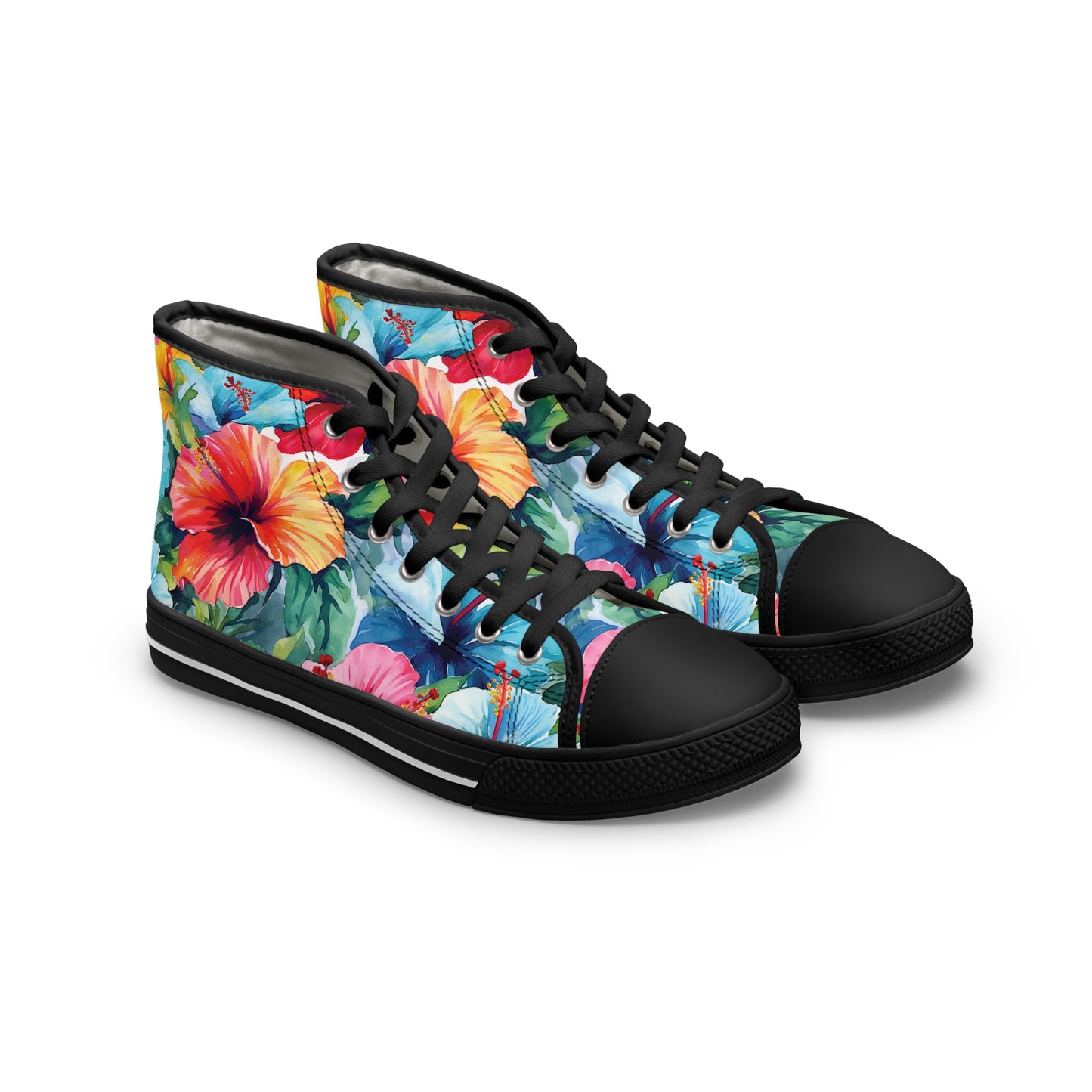 Watercolor Hibiscus (Light #4) Women's High-Top Sneakers (Black) by Studio Ten Design