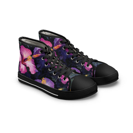 Watercolor Hibiscus (Dark #2) Women's High-Top Sneakers