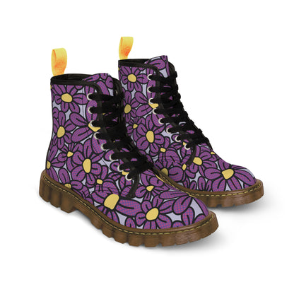 Flower Pop! Lavender Men's Canvas Boots (Brown) by Studio Ten Design