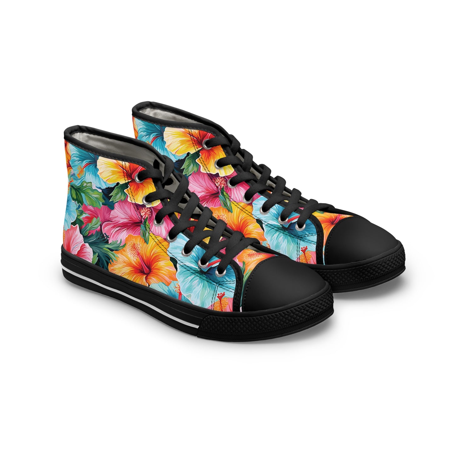 Watercolor Hibiscus (Light #2) Women's High-Top Sneakers (Black) by Studio Ten Design