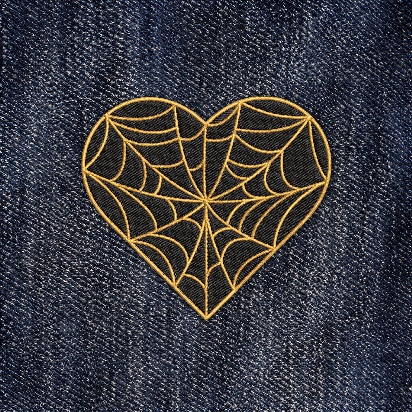 Cobweb Heart Embroidered Iron-On Patch on Denim - Studio Ten Design