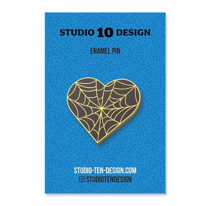 Black Cobweb Heart Hard Enamel Pin (PRE-ORDER)