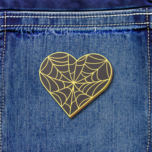 Black Cobweb Heart Hard Enamel Pin (PRE-ORDER)