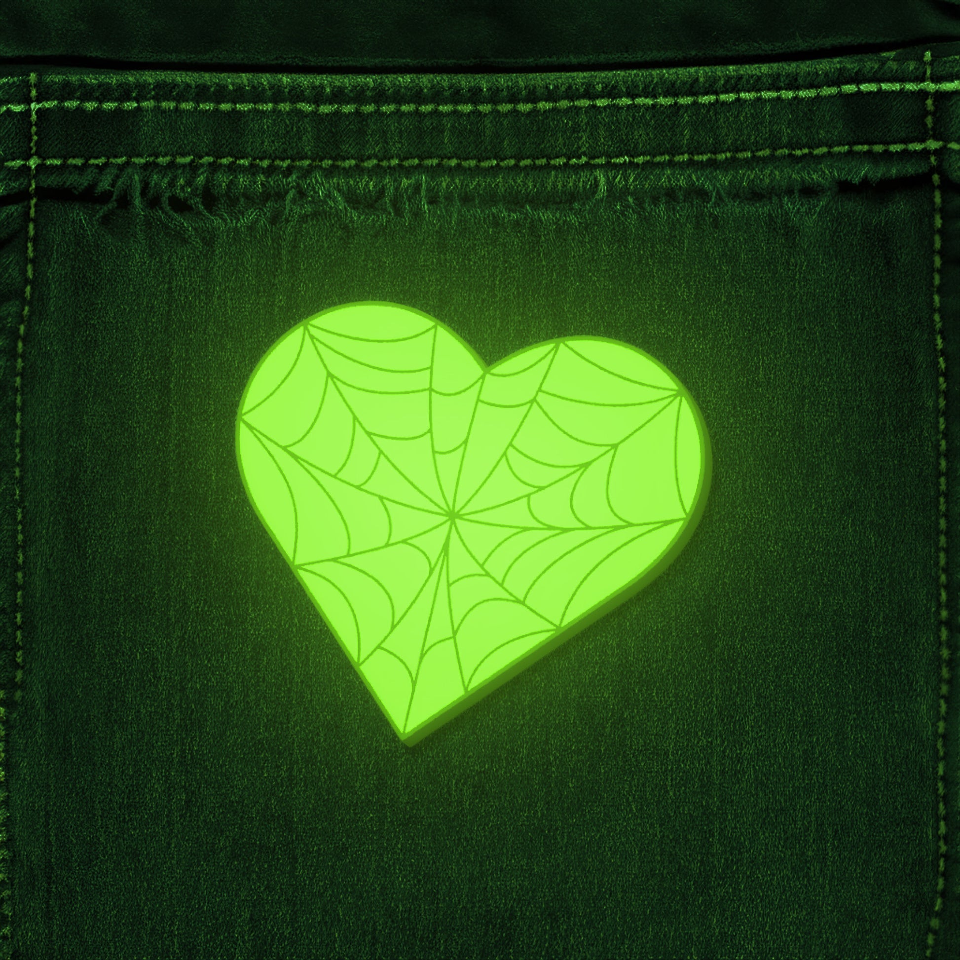 Glow in the Dark Cobweb Heart Hard Enamel Pin (Glowing)