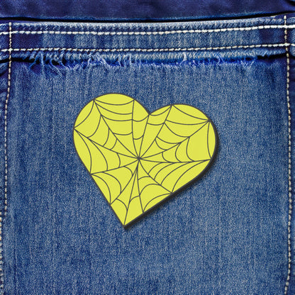 Glow in the Dark Cobweb Heart Hard Enamel Pin