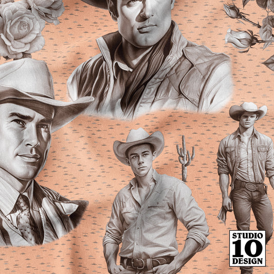 Handsome Cowboys Toile (Peach) Printed Fabric by Studio Ten Design