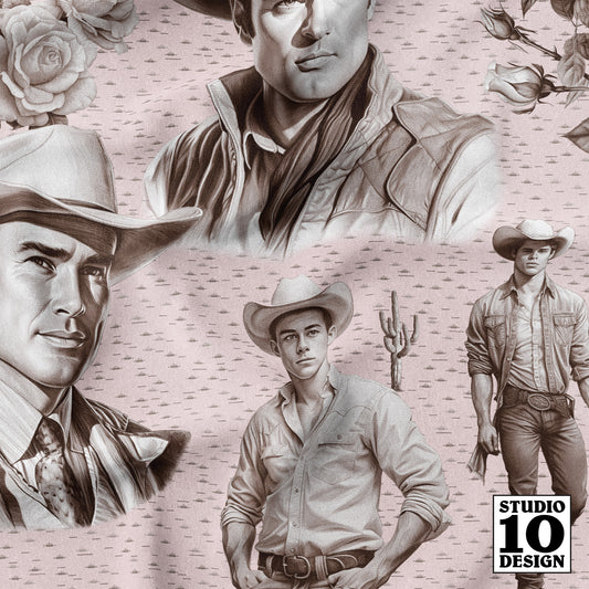 Handsome Cowboys Toile (Pink) Printed Fabric by Studio Ten Design