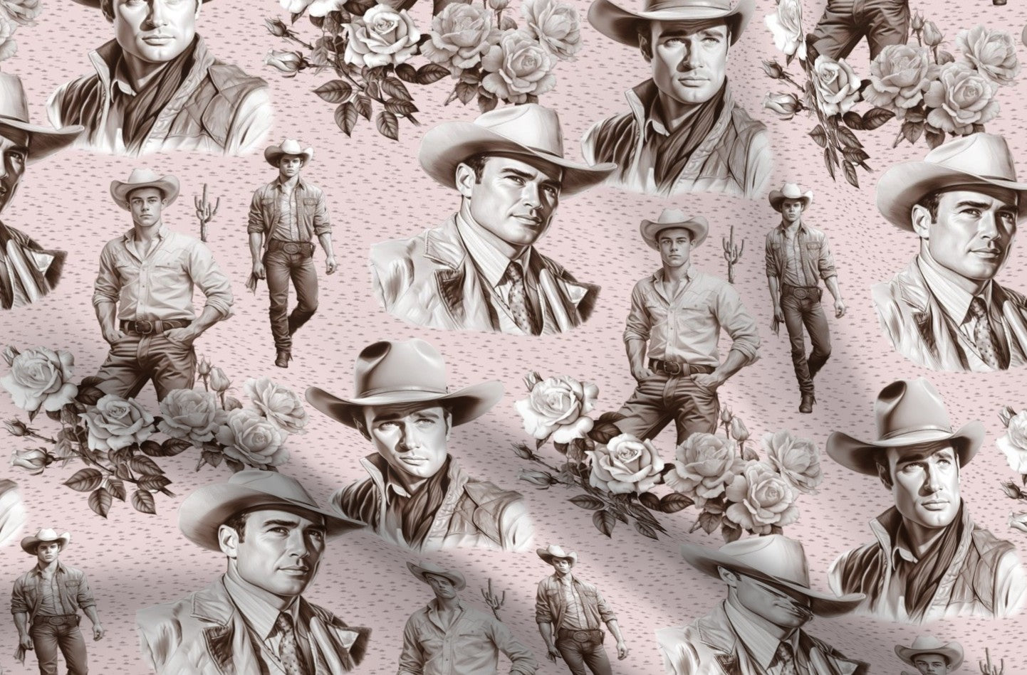 Handsome Cowboys Toile (Pink) Printed Fabric by Studio Ten Design