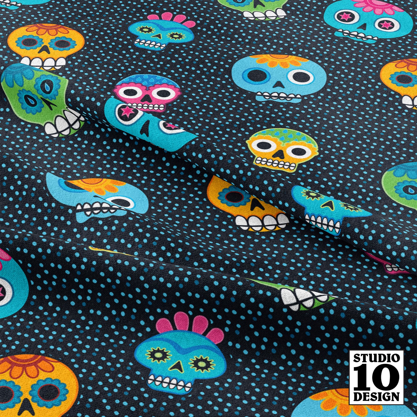 Dia de los Muertos (Blue) Printed Fabric by Studio Ten Design