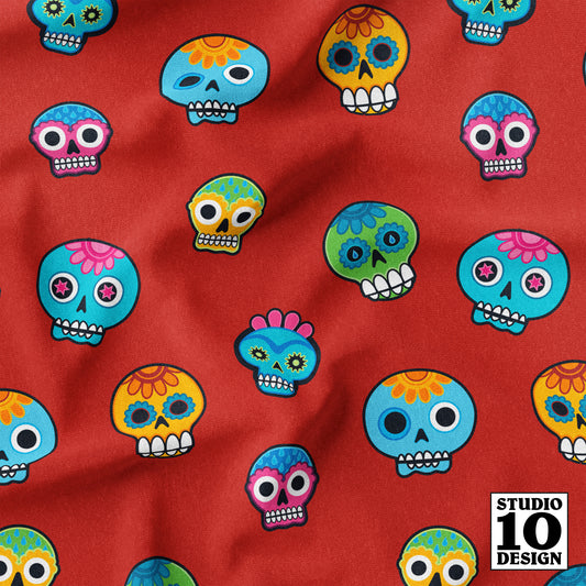 Dia de los Muertos (Poppy Red) Printed Fabric by Studio Ten Design