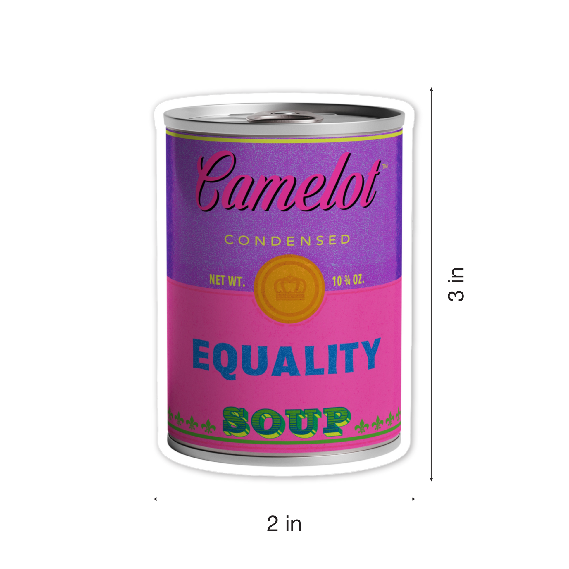 Camelot™ brand Condensed Equality Soup - 2 x 3 inch vinyl sticker by Studio Ten Design