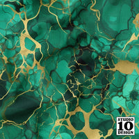 Faux Malachite & Gold Printed Fabric