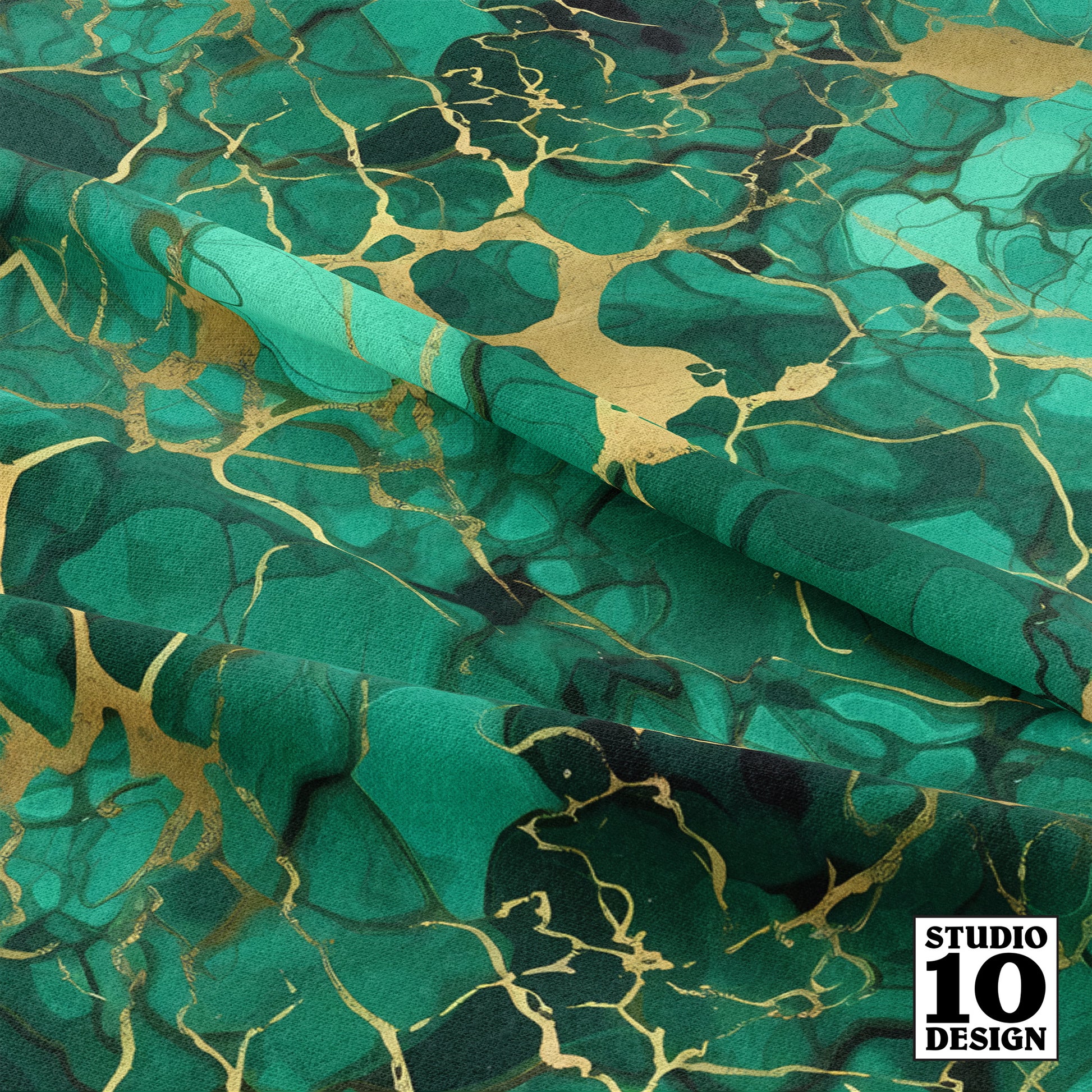 Faux Malachite & Gold Printed Fabric by Studio Ten Design
