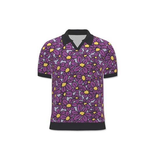 Flower Pop! Lilac Mens V-Neck Polo Shirt by Studio Ten Design