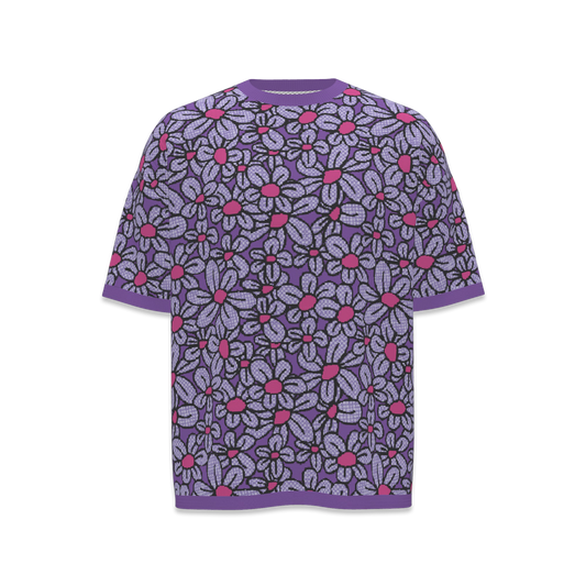 Flower Pop! Lavender & Fuchsia Men's Oversize Knit Tee - Front - By Studio Ten Design