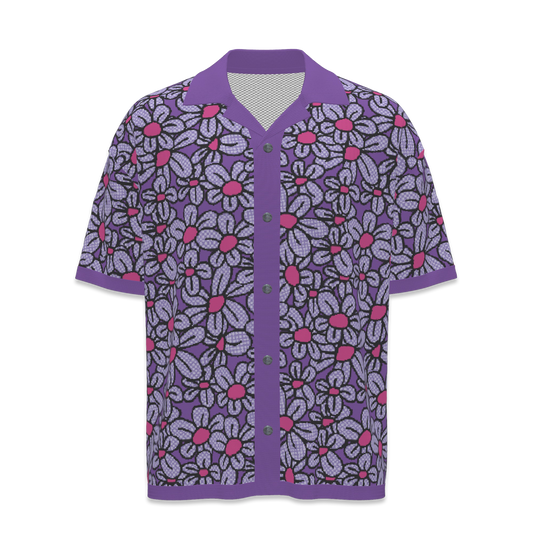 Flower Pop! Lavender & Fuchsia Men's Aloha Shirt Front by Studio Ten Design