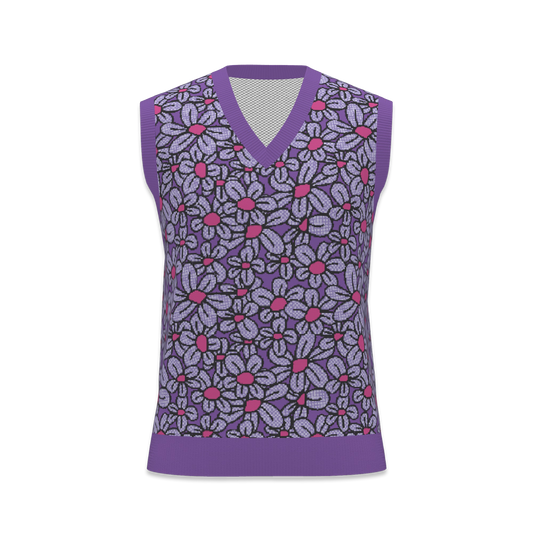 Flower Pop! Lavender & Fuchsia Mens V-Neck Vest (front) by Studio Ten Design