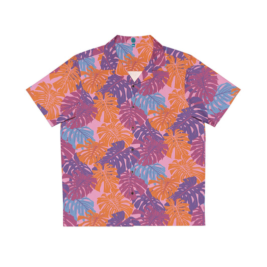 Monstera Madness Very Berry Bubblegum - Camisa Aloha para hombre