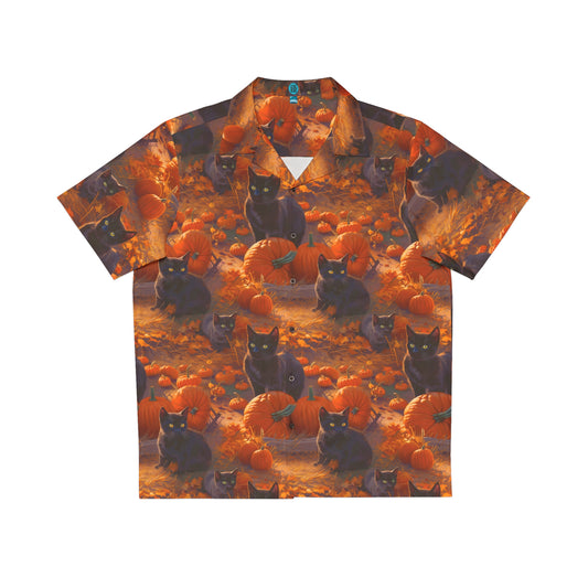 Black Cats in the Pumpkin Patch Aloha Shirt by Studio Ten Design