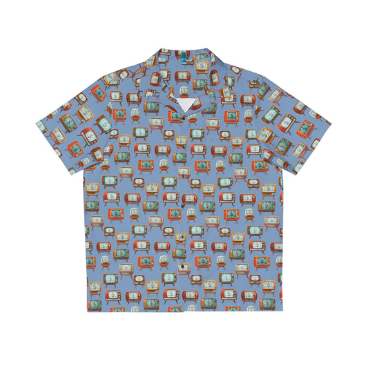Retro TVs Sky Blue Aloha Shirt by Studio Ten Design