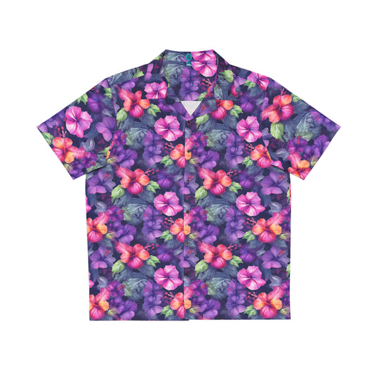 Watercolor Hibiscus (Dark I) Aloha Shirt by Studio Ten Design