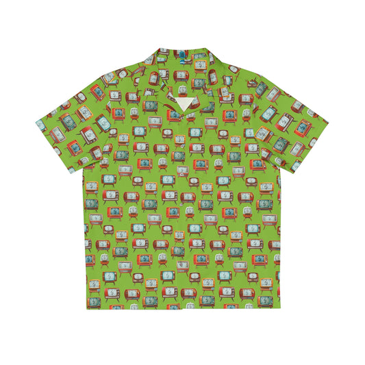 Retro TVs Lime Aloha Shirt (front) by Studio Ten Design