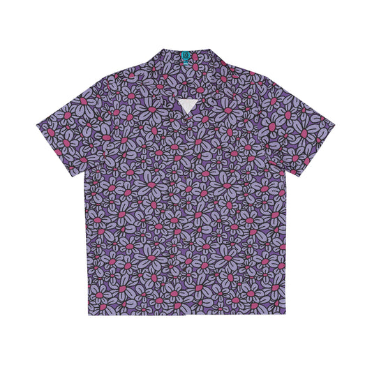 Flower Pop! Lavender & Fuchsia Printed Aloha Shirt - Front - Studio Ten Design