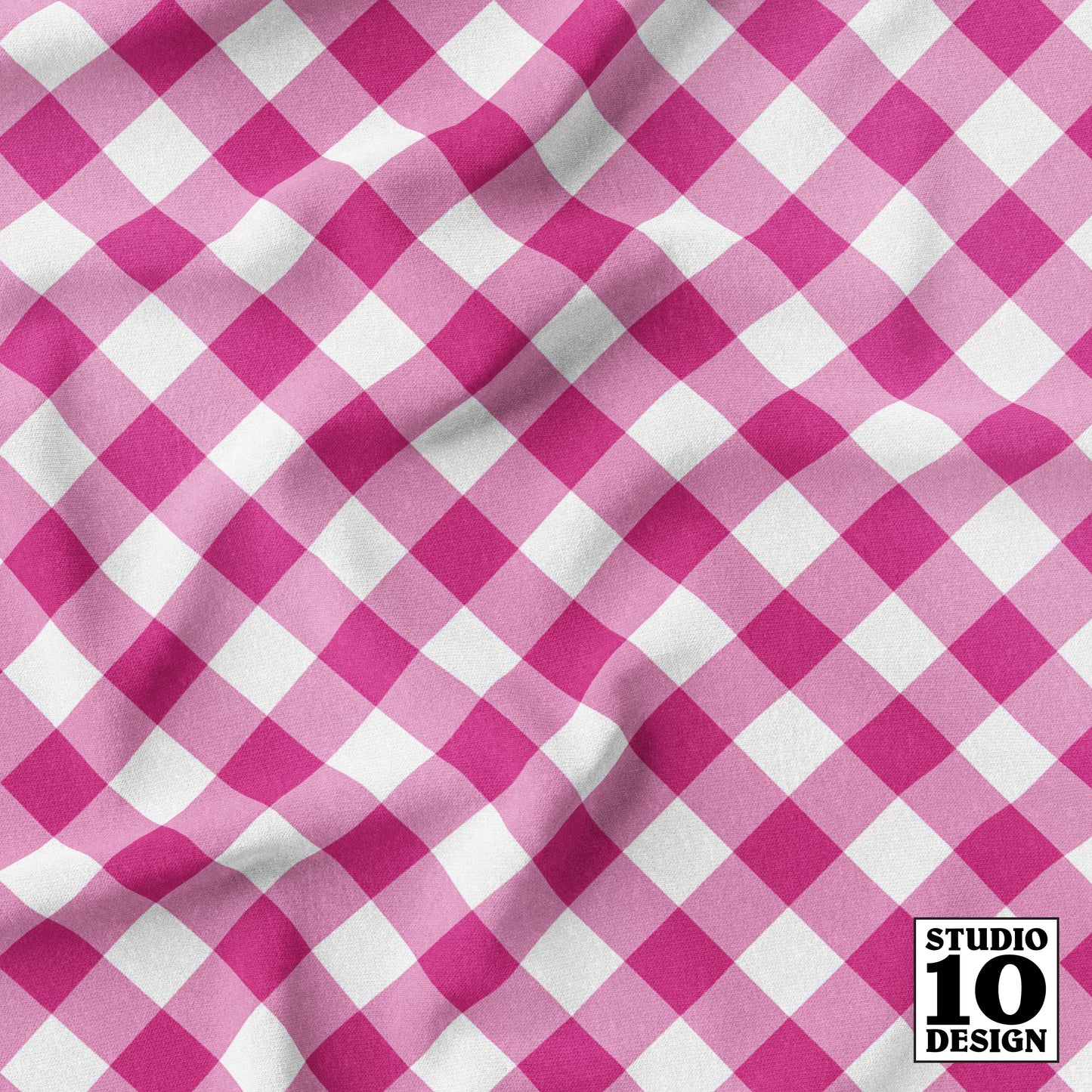 Gingham Style Barbiecore Large Bias Printed Fabric