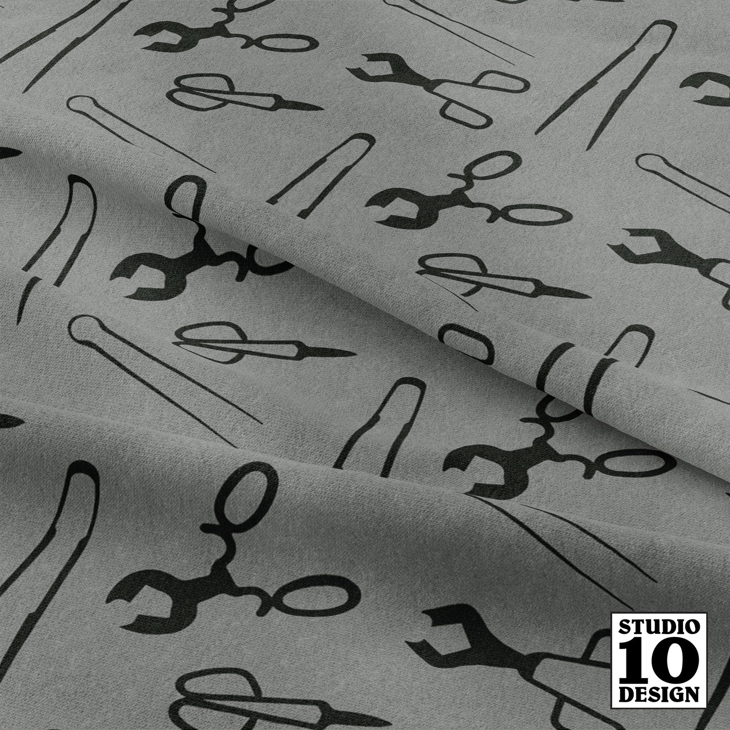 Glassblowing Tools Gray Printed Fabric by Studio Ten Design