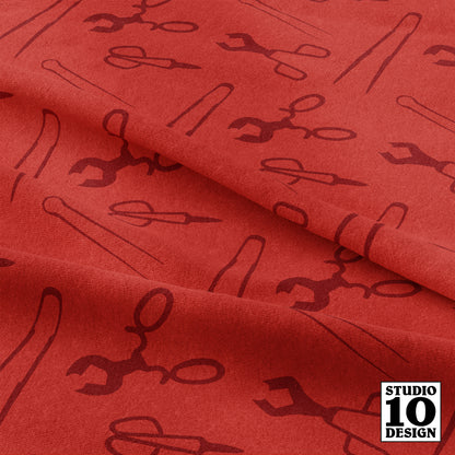 Glassblowing Tools Red Printed Fabric by Studio Ten Design