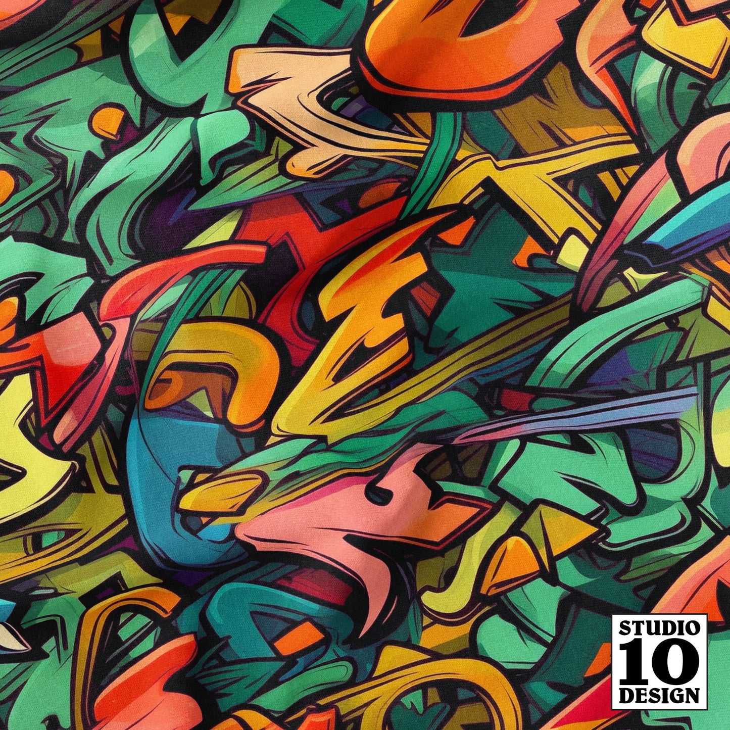 Graffiti Wildstyle (Vivid) Printed Fabric by Studio Ten Design