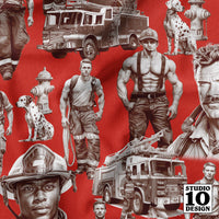 Handsome Fire Fighters (Red) Printed Fabric