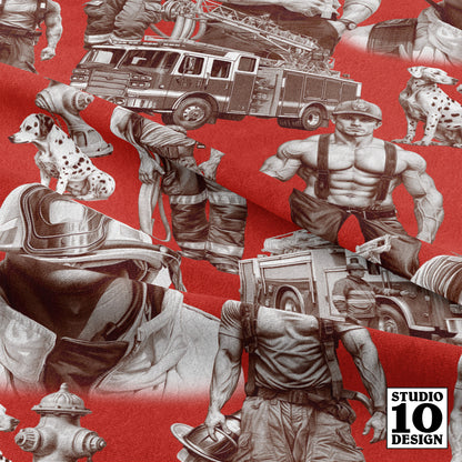 Handsome Fire Fighters (Red) Printed Fabric by Studio Ten Design