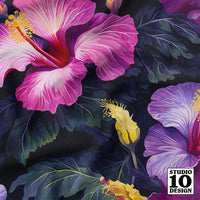 Watercolor Hibiscus (Dark #2) Printed Fabric