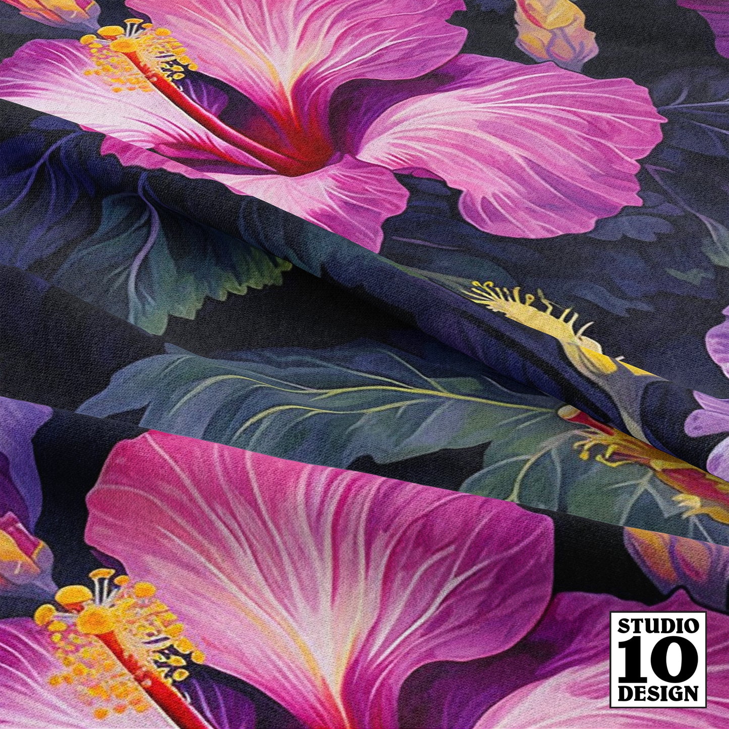 Watercolor Hibiscus (Dark II) Printed Fabric by Studio Ten Design