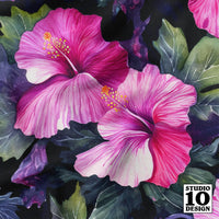 Watercolor Hibiscus (Dark #3) Printed Fabric