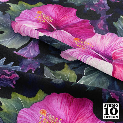 Watercolor Hibiscus (Dark III) Printed Fabric by Studio Ten Design