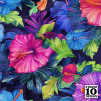 Watercolor Hibiscus (Dark #4) Printed Fabric