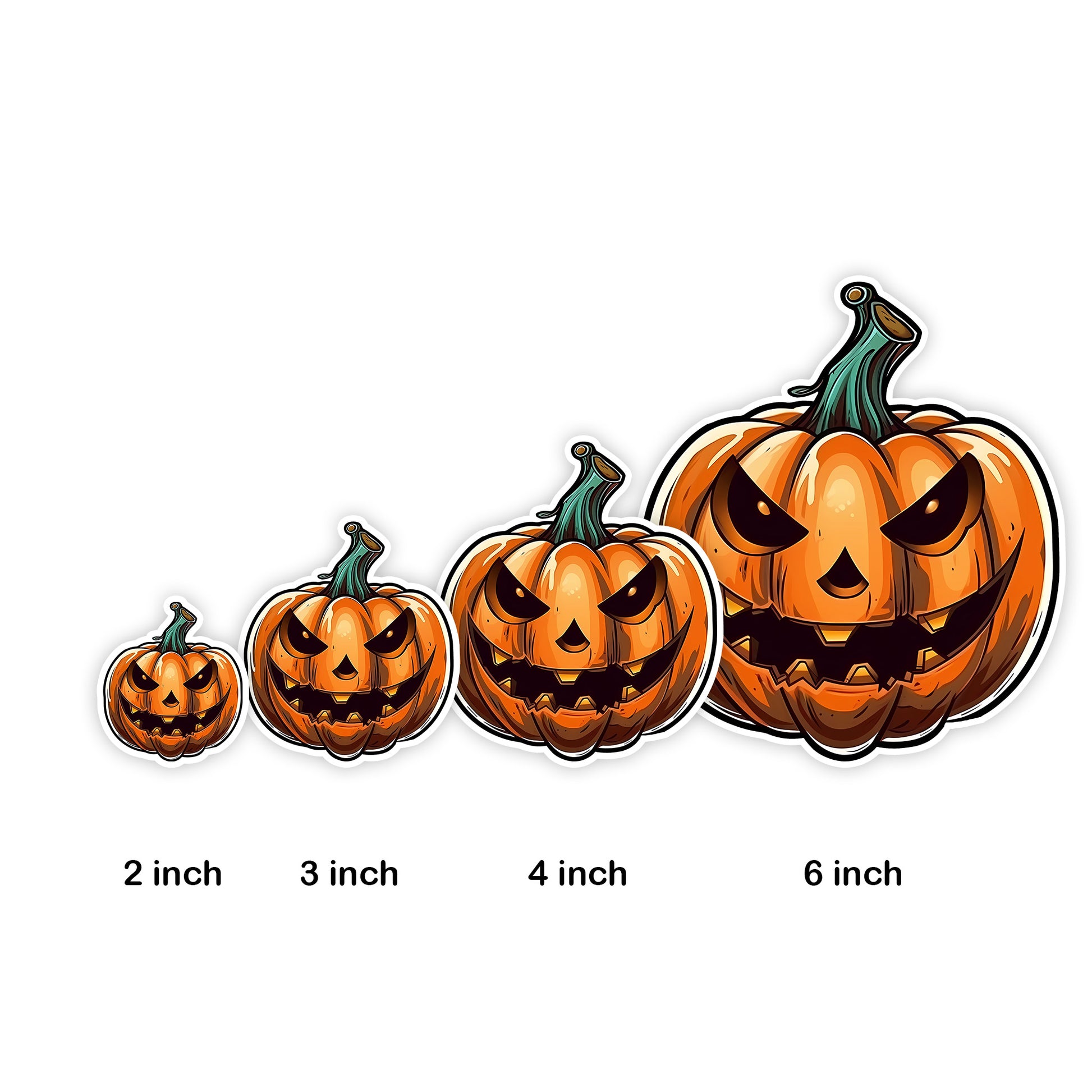 Classic Halloween Jack-o-Lantern Cartoon Illustration Kiss-Cut Sticker Sizes by Studio Ten Design